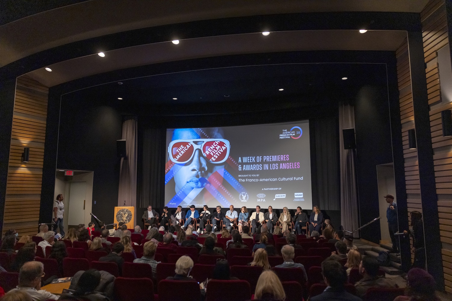 MEET THE DELEGATION (From L to R: Moderator Wade Major, Writer/Director/Author Christine Angot, Writer/Director Stanislas Carré de Malberg, Writer/Director Julien Colonna, Actress Sanda Codreanu, Composer Jérôme Rebotier, Writer/director Marc Fitoussi, Writer/Director Anne Fontaine, Actor Melvil Poupaud, Writer/Director Agathe Riedinger, Producer Marielle Duigou, Producer Daniel Preljocag, Writer/Director Lisa Azuelos)