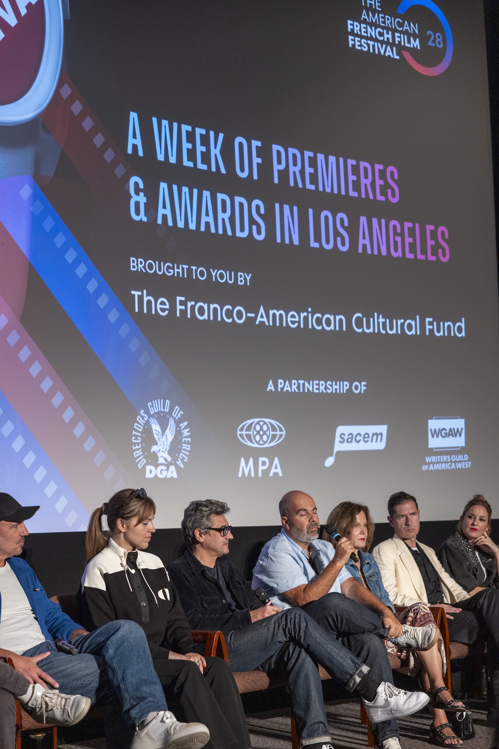 MEET THE DELEGATION (From L to R: Writer/Director Julien Colonna, Actress Sanda Codreanu, Composer Jérôme Rebotier, Writer/director Marc Fitoussi, Writer/Director Anne Fontaine, Actor Melvil Poupaud, Writer/Director Agathe Riedinger)