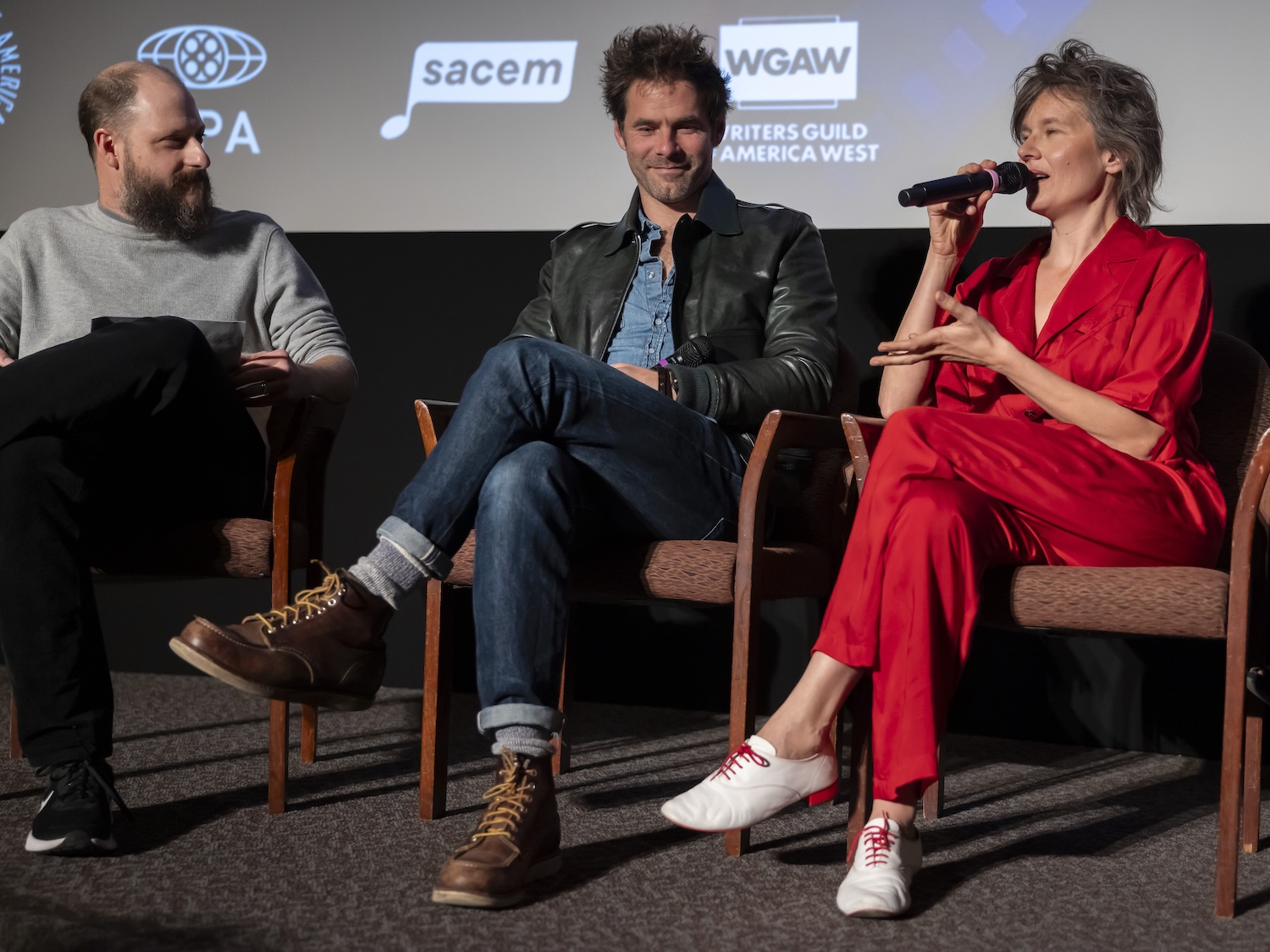 FOCUS ON COMPOSERS: CLEMENT DUCOL & – CAMILLE – (From L to R: Moderator Tim Grieving, Composer & Song Writer Clément Ducol, Composer & song Writer – Camille -)